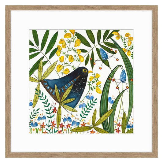 Blackbird in Hedgerow by Soft Fields Framed Picture