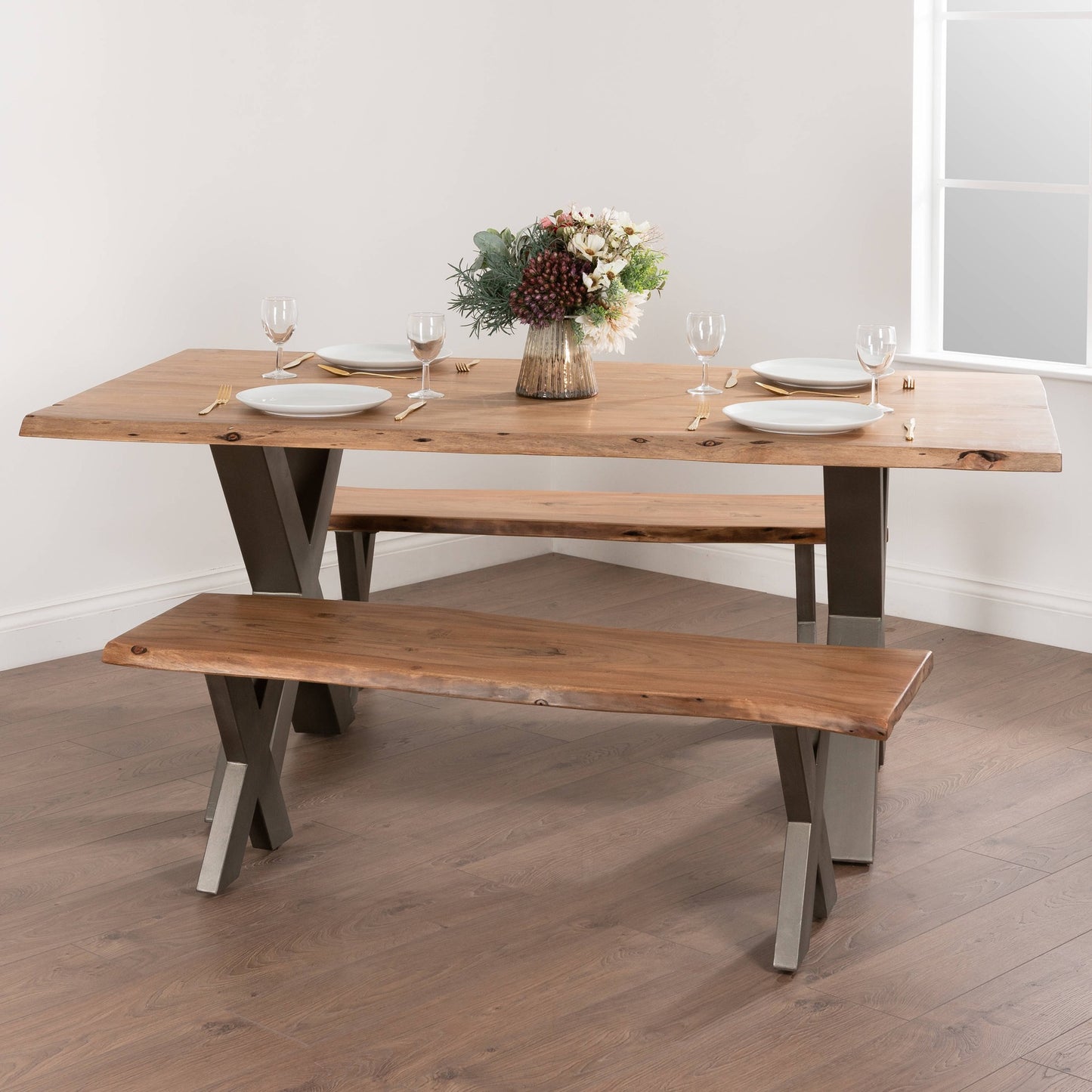Acacia Wood Live Edge Dining Table with natural rustic finish and organic live edges