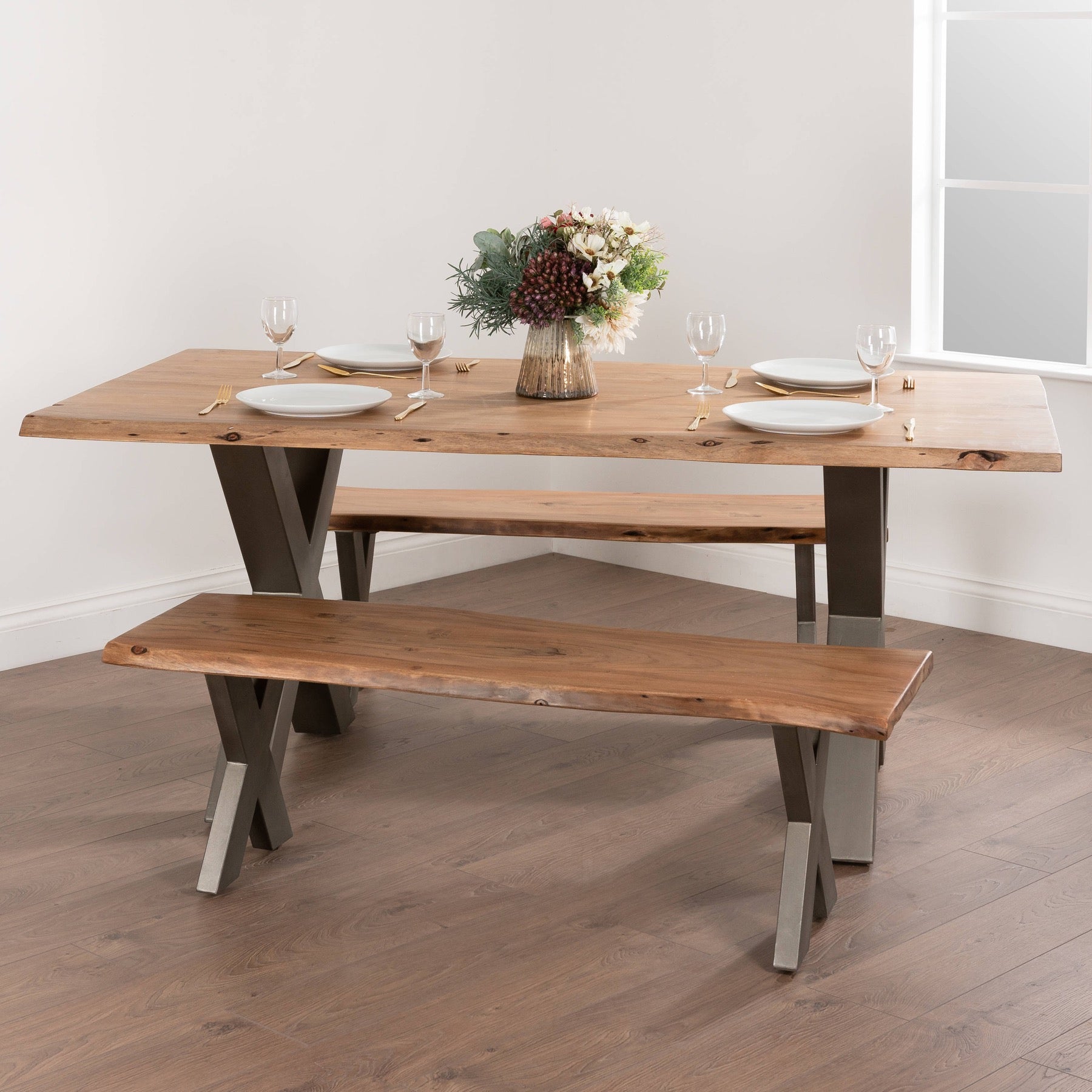 Acacia Wood Live Edge Dining Table with natural rustic finish and organic live edges